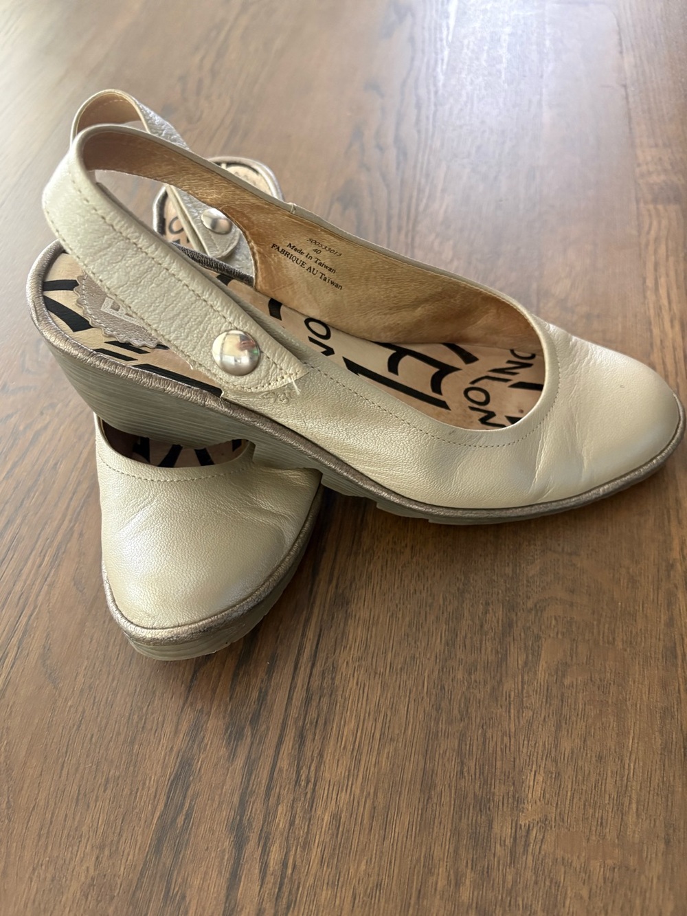 Fly London Ivory Leather Slingback Wedge Heels